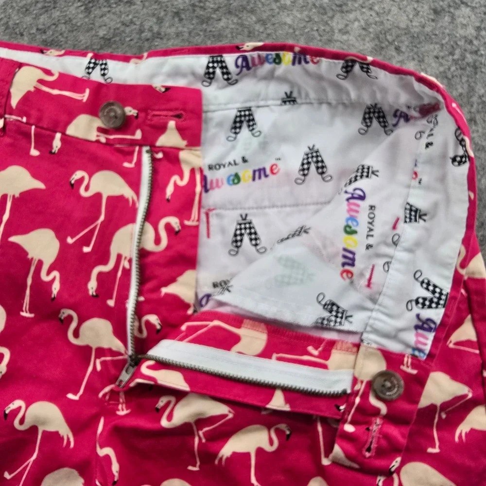 Royal Awesome Mens 34 Golf Shorts Pink Flamingo Print Cotton Blend Tee Holder 9